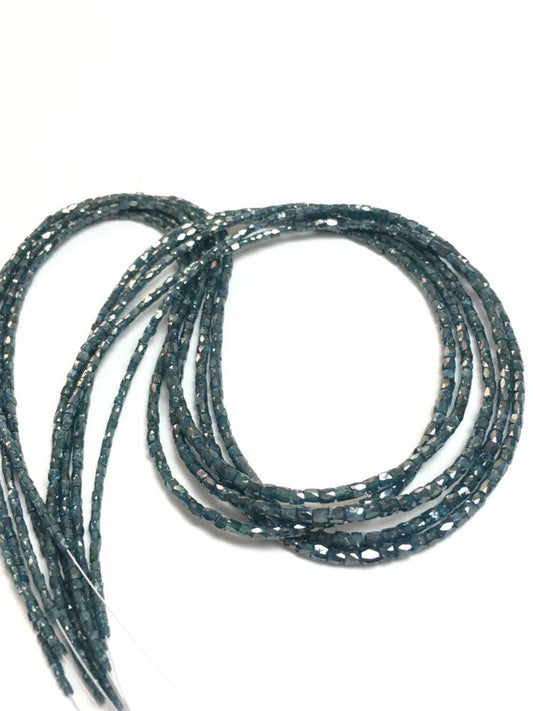 Natural Blue Diamond Feceted Long Cube Pipe Shape Polished Diamond Beads Strand 15 Carat 1.75 to 3.50MM