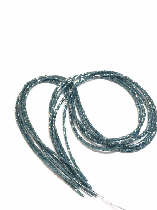 Natural Blue Diamond Feceted Long Cube Pipe Shape Polished Diamond Beads Strand 15 Carat 1.75 to 3.50MM
