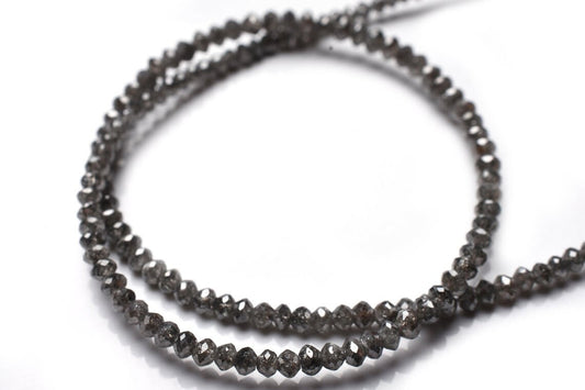 Natural Black Salt And Pepper Nuts Polished Diamond Faceted Rondelle Beads 18 Carat Strand